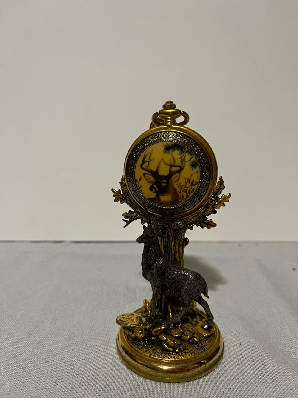 Franklin Mint Gold and Black Deer-Themed Pocket Watch Stand
